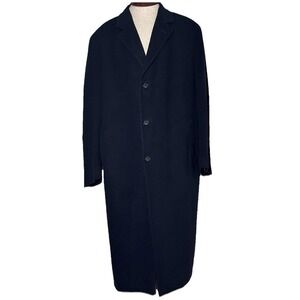 Ralph Lauren Cashmere Long Soft Coat Black Solid Single Breasted Overcoat Sz 46L